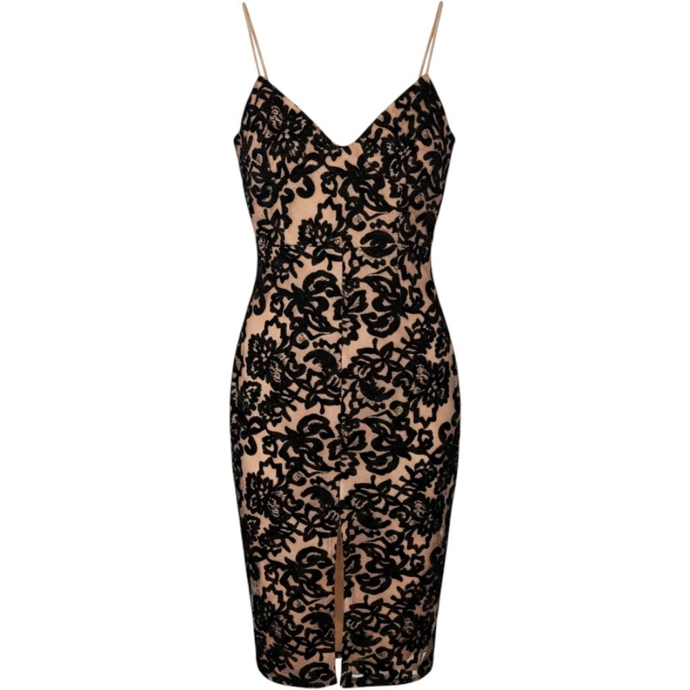 Lovers + Friends Black Lace Nude Bustier Midi Dress XXS New
